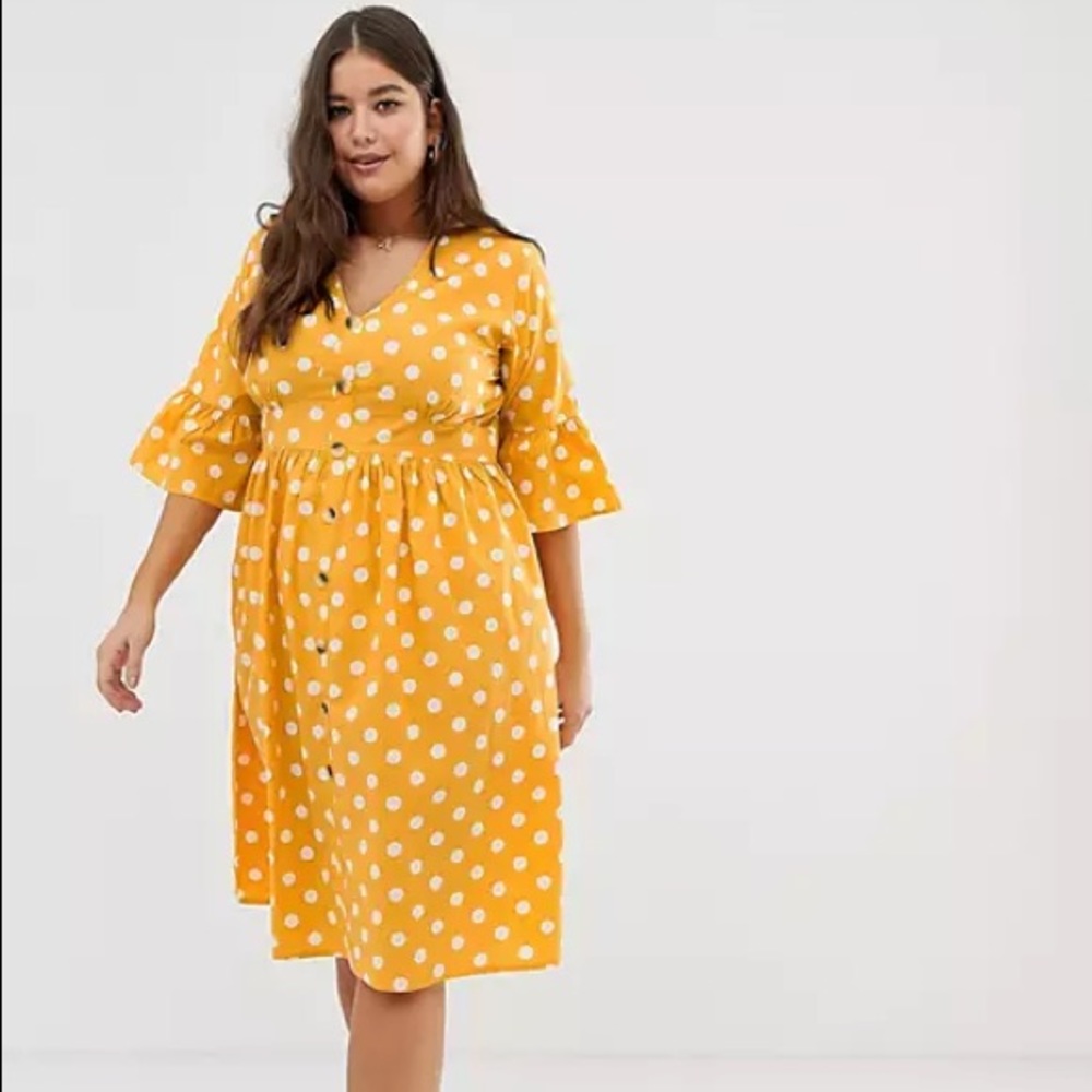 ASOS Yellow polka dot plus size dress - size 16